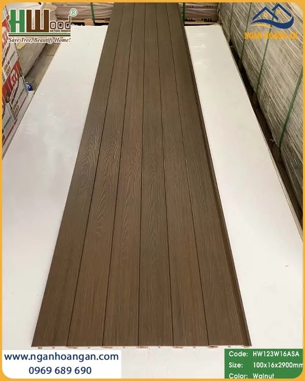 Tấm Ốp Tường Trần Gỗ Nhựa Phủ ASA Hwood HW123W16ASA Walnut