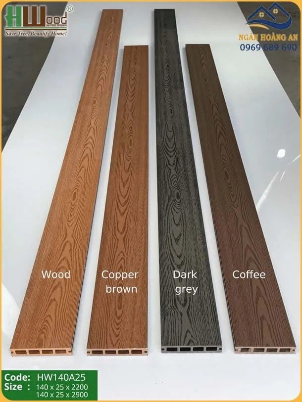 Sàn Gỗ Nhựa Ngoài Trời Lỗ Vuông Hwood HW140A25 Coffee