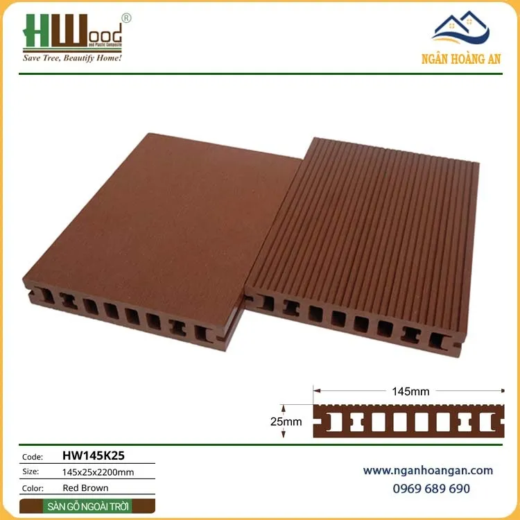 Sàn Sân Vườn Gỗ Nhựa Ngoài Trời Hwood HW145K25