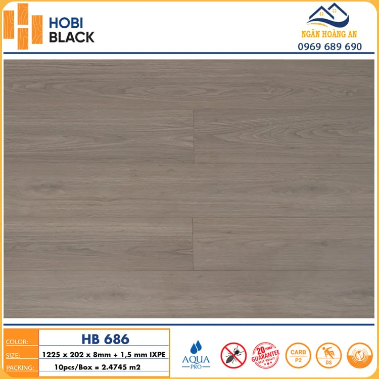 Sàn Gỗ Công Nghiệp Cốt Đen  Hobi Black HB686