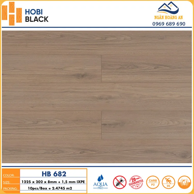 Sàn Gỗ Công Nghiệp Cốt Đen Hobi Black HB682 8mm