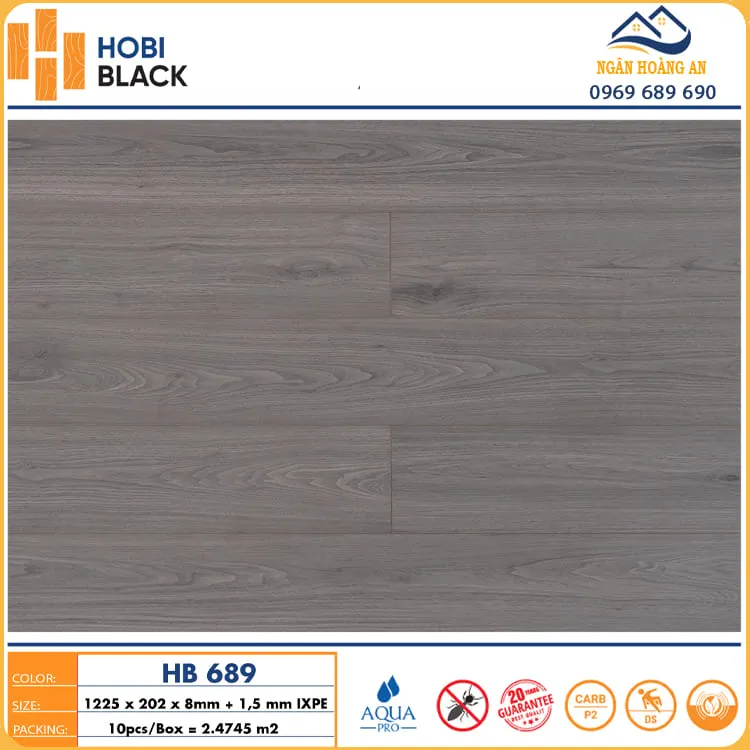 Sàn Gỗ Công Nghiệp Cốt Đen Hobi Black HB689 8mm