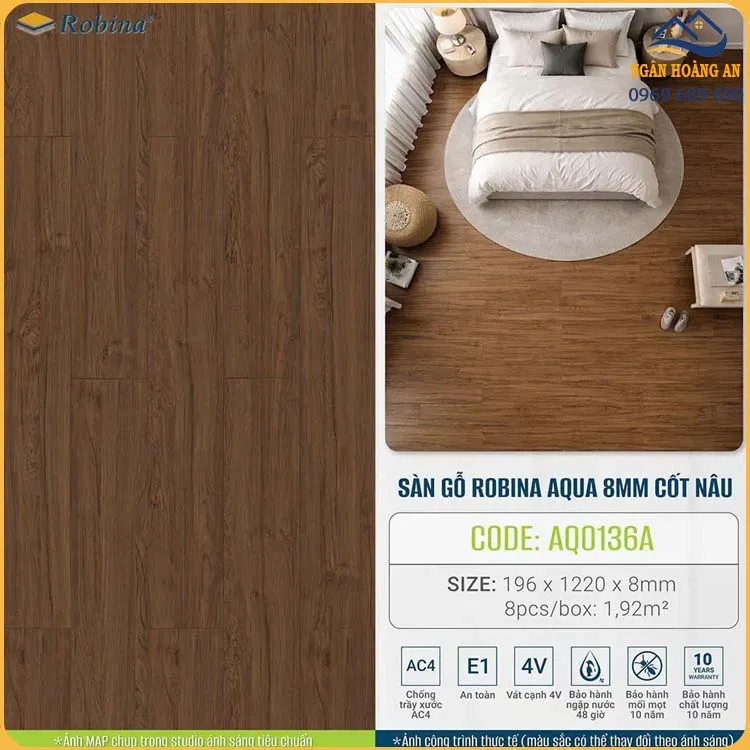 Sàn Gỗ Công Nghiệp Robina Aqua AQO136A Dày 8mm