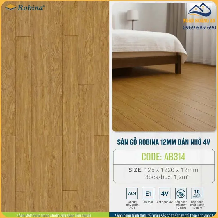 Sàn Gỗ Công Nghiệp 12mm Bản Nhỏ Robina AB314