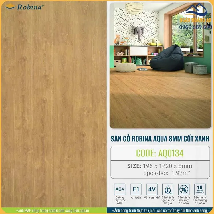 Sàn Gỗ Công Nghiệp Malaysia Robina Aqua AQO134 8mm