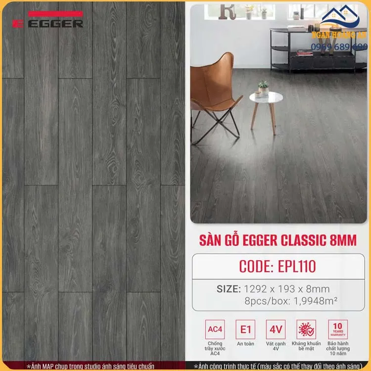 Sàn Gỗ Công Nghiệp Đức Egger 8mm Pro EPL110