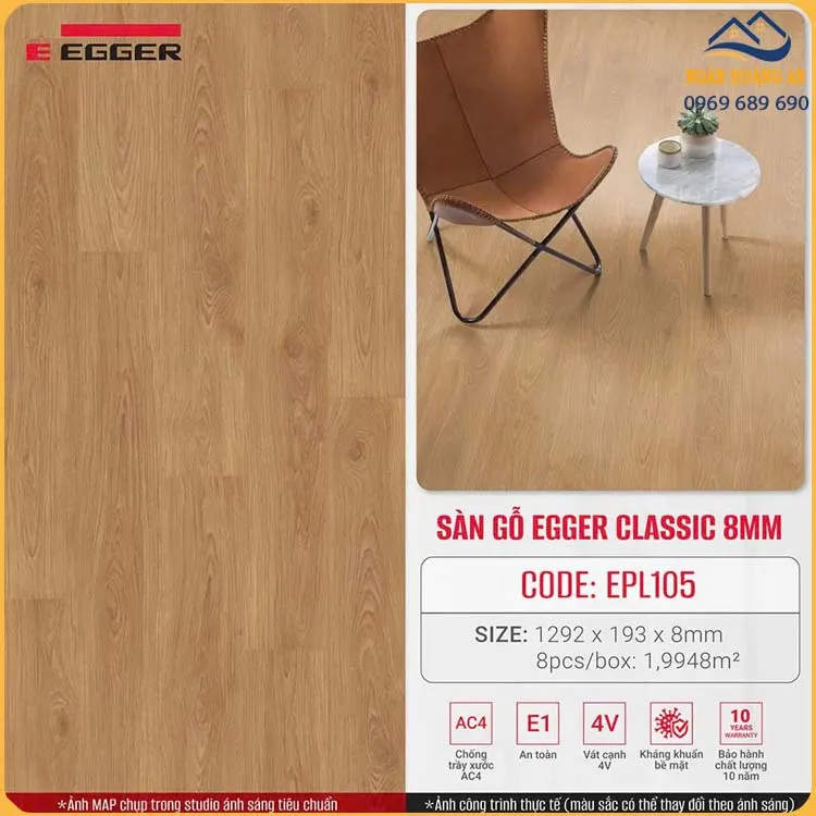Sàn Gỗ Công Nghiệp Egger Pro EPL105 Dày 8mm
