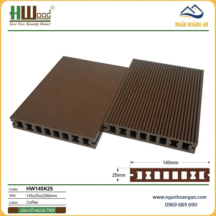 Sàn Sân Vườn Gỗ Nhựa Ngoài Trời Hwood HW145K25