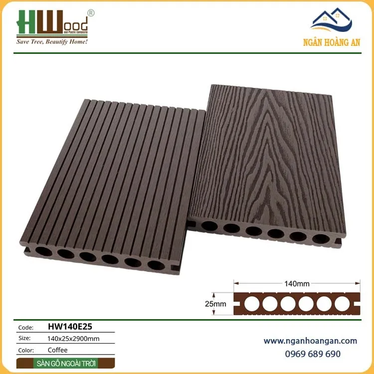 Sàn Gỗ Nhựa Ngoài Trời Lỗ Tròn Hwood HW140E25