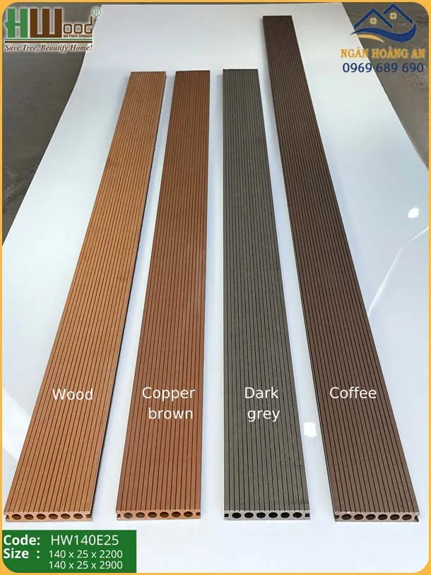 Sàn Gỗ Nhựa Ngoài Trời Lỗ Tròn Hwood HW140E25 Coffee