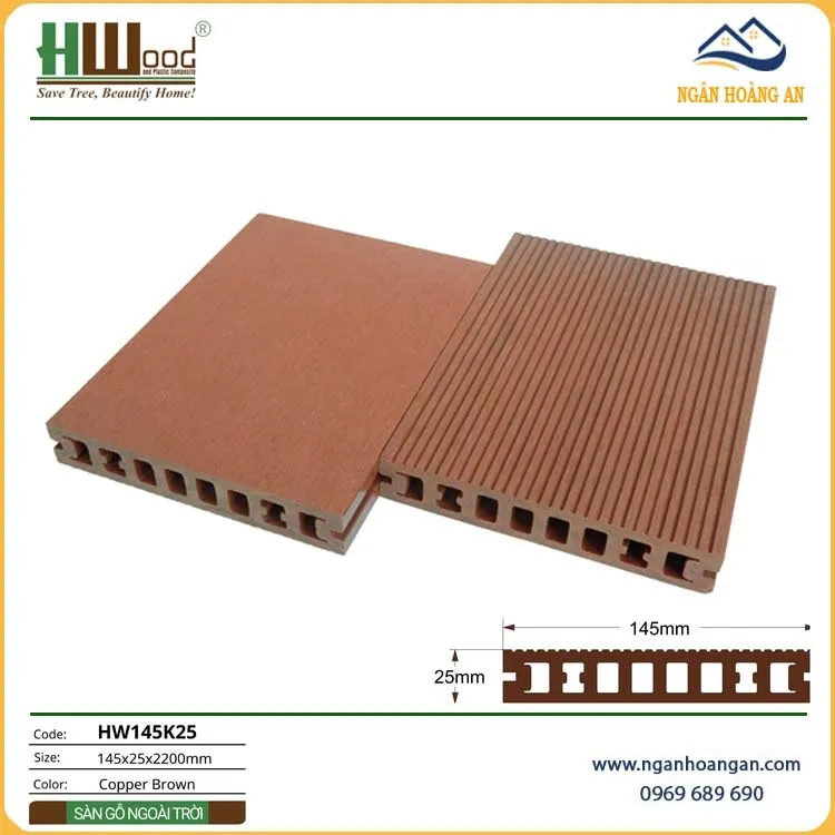 Sàn Sân Vườn Gỗ Nhựa Ngoài Trời Hwood HW145K25