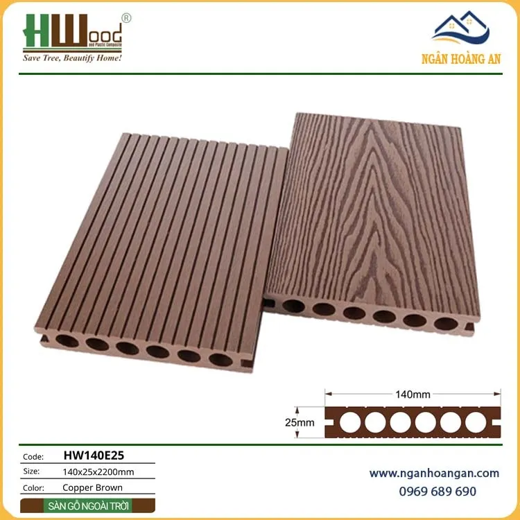 Sàn Gỗ Nhựa Ngoài Trời Lỗ Tròn Hwood HW140E25