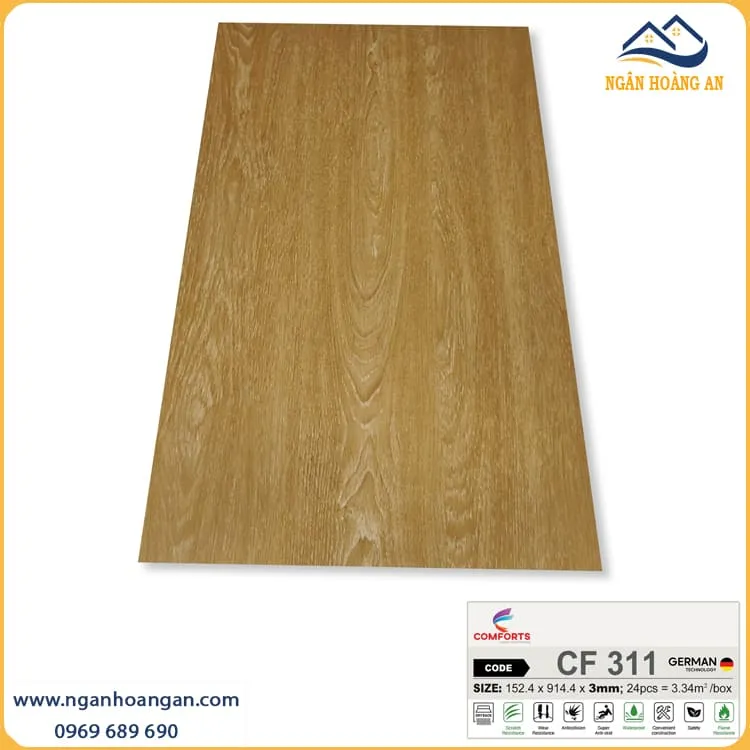 Sàn Nhựa Dán Keo Giả Vân Gỗ Comforts CF311 3mm