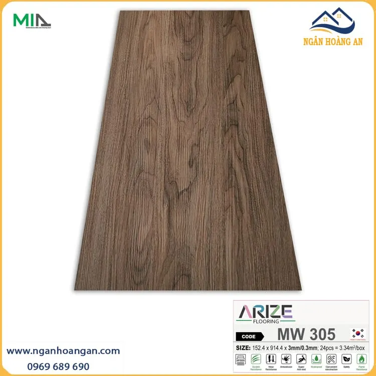 Sàn Nhựa Dán Keo Vinyl Vân Gỗ ARIZE MW305 Dày 3mm
