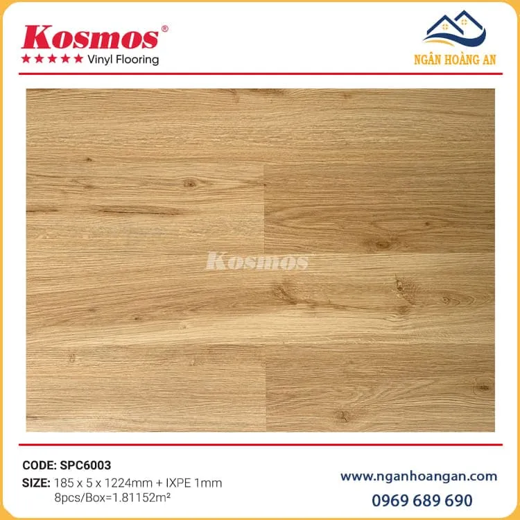 Sàn Nhựa Hèm Khoá  Giả Gỗ Kosmos SPC6003 Đế Cao Su 5mm