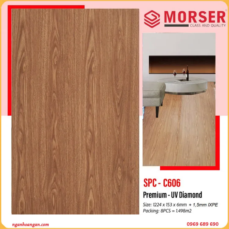 Sàn Nhựa Hèm Khoá Giả Vân Gỗ Morser C606 6mm