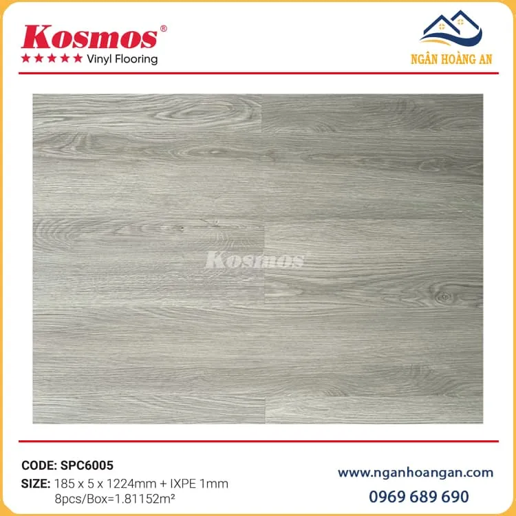 Sàn Nhựa Hèm Khóa Vân Gỗ Kosmos SPC6005 Đế Cao Su 5mm