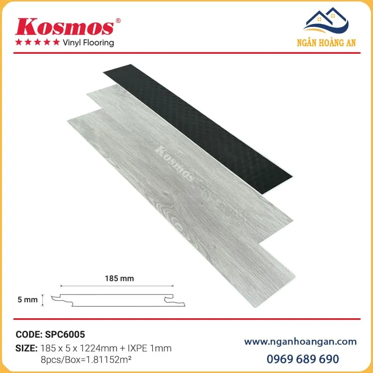 Sàn Nhựa Hèm Khóa Vân Gỗ Kosmos SPC6005 Đế Cao Su 5mm