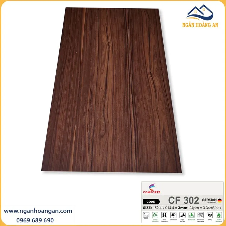 Sàn Nhựa Vinyl Dán Keo Giả Gỗ Comforts CF302 Dày 3mm