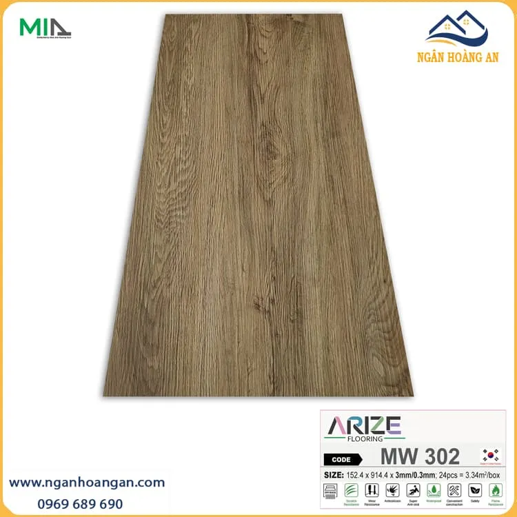 Sàn Nhựa Vinyl Dán Keo Giả Gỗ ARIZE MW302 Dày 3mm