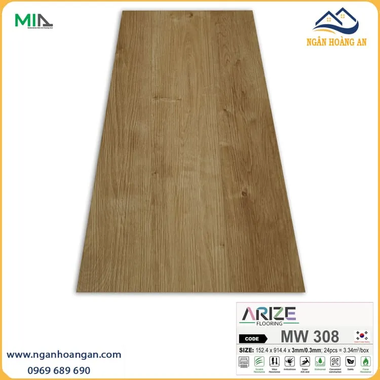 Sàn Nhựa Vinyl Giả Gỗ Dán Keo ARIZE MW308 Dày 3mm