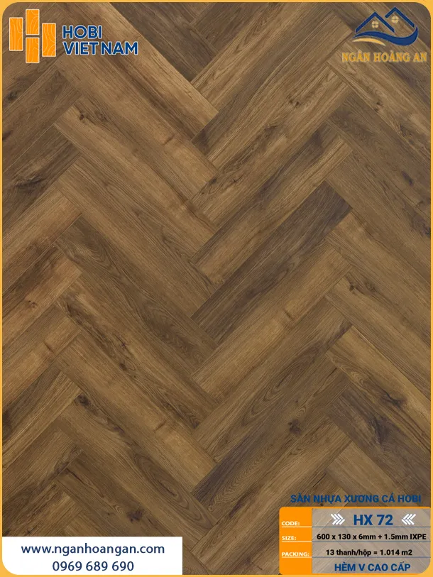 Sàn Nhựa Xương Cá Hobiwood 6mm HX72 Vân Nâu Óc Chó