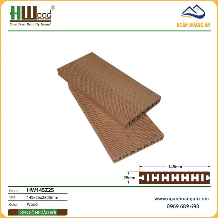 Lát Sàn Ban Công Gỗ Nhựa Ngoài Trời Hwood HW145Z25