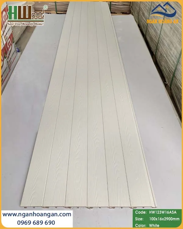 Tấm Ốp Gỗ Nhựa Ngoài Trời Phủ ASA Hwood HW123W16ASA White