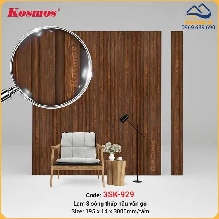 Tấm Lam 3 Sóng Chân Kép Nhựa Giả Gỗ Kosmos 3SK-929