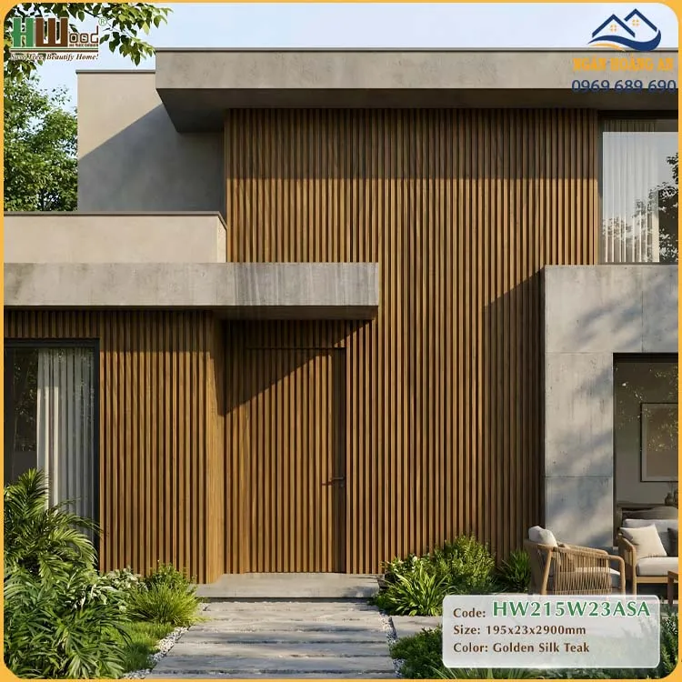 Tấm Lam 4 Sóng Gỗ Nhựa Phủ ASA Hwood HW215W23ASA Golden Silk Teak