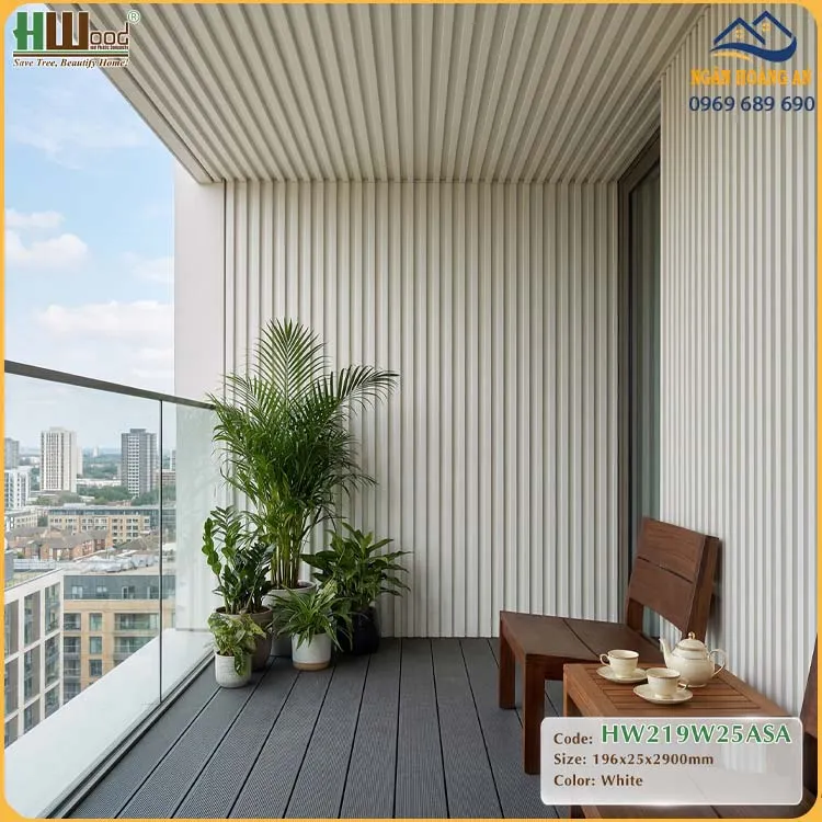 Tấm Lam Sóng Gỗ Nhựa Ngoài Trời ASA Hwood HW219W25ASA White