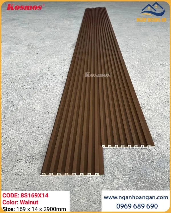 Tấm Lam Sóng Ốp Trần Ngoài Trời Phủ ASA 8S169X14 Walnut