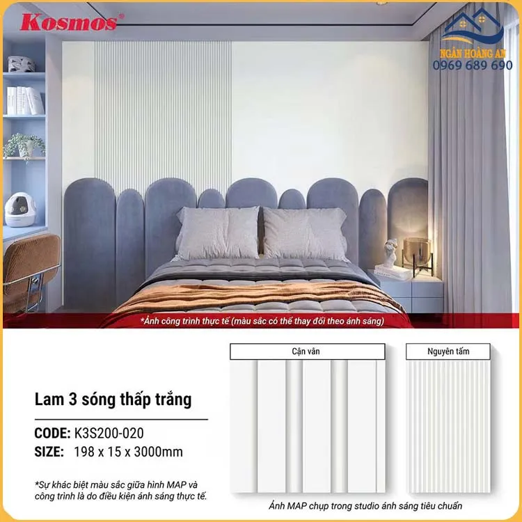 Lam Sóng Nhựa Ốp Tường Kosmos K3S200-020 Màu Trắng Trơn