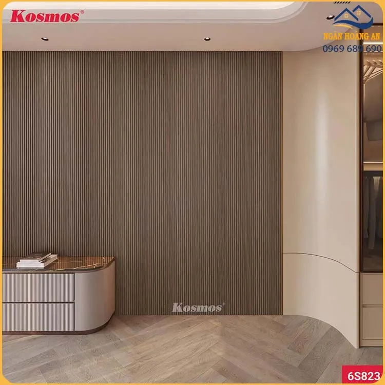  Tấm Ốp Lam Sóng Sợi Than Tre Vân Gỗ Nâu Kosmos 6S823