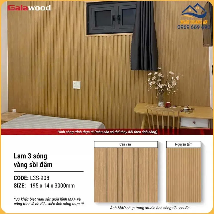 Nhựa Lam Sóng Giả Gỗ Ốp Trần Galawood L3S-908