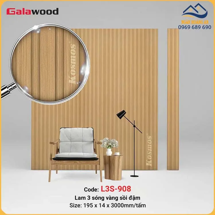 Nhựa Lam Sóng Giả Gỗ Ốp Trần Galawood L3S-908