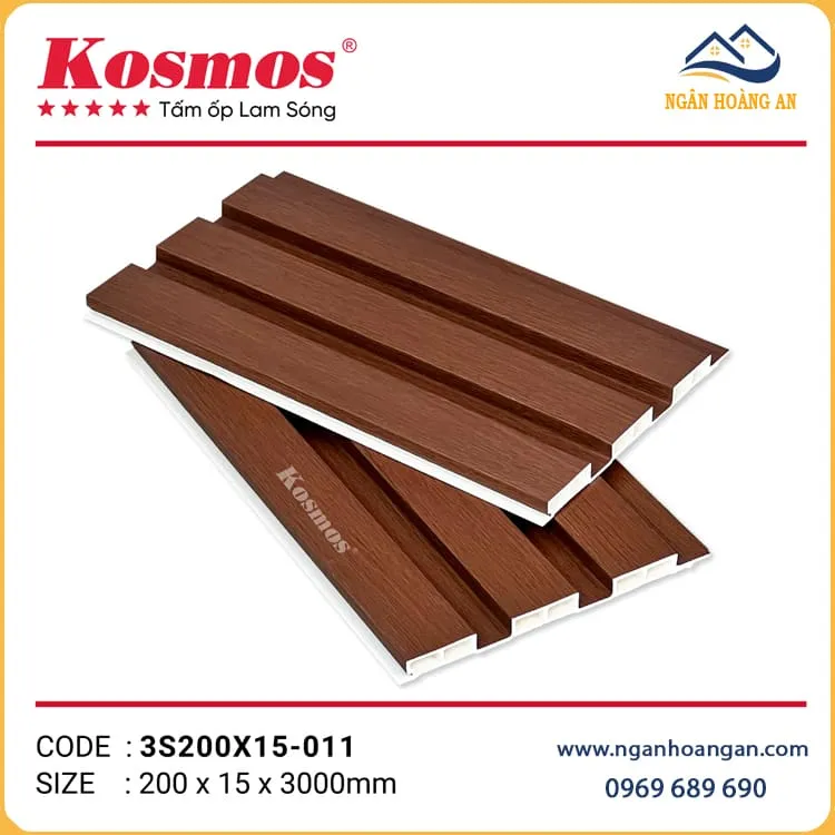Tấm Nhựa Ốp Trần Lam Sóng Giả Gỗ Kosmos 3S200X15-011