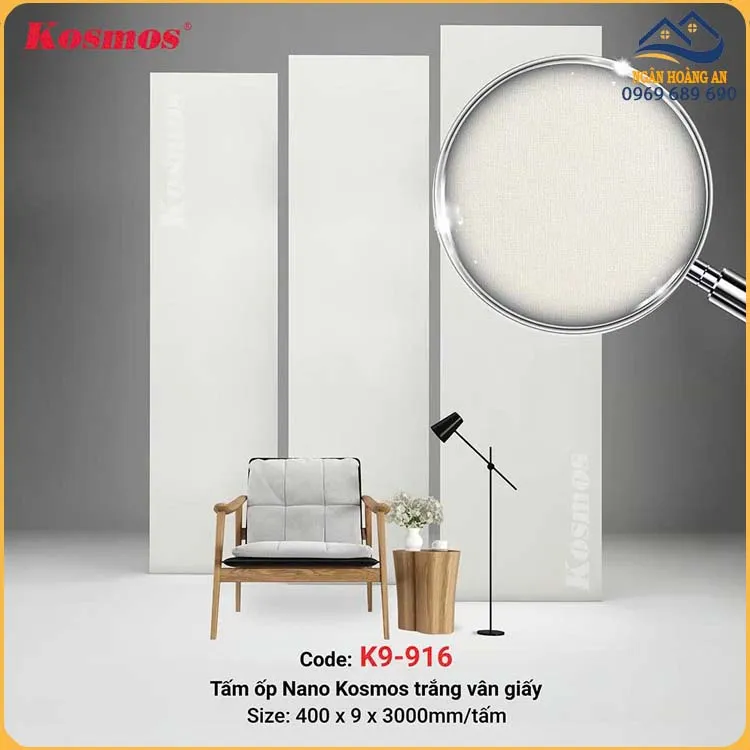 Tấm Nhựa Ốp Trần Nano Chân Kép Màu Trắng Kosmos K9-916