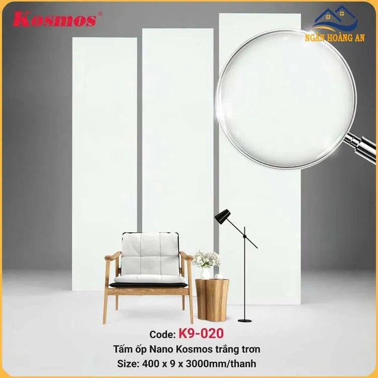 Tấm Nhựa Ốp Tường Nano Màu Trắng Trơn Kosmos K9-020