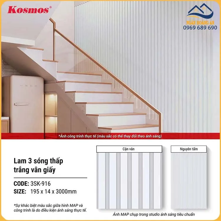 Tấm Nhựa Ốp Trần Lam 3 Sóng Chân Kép Kosmos 3SK-916