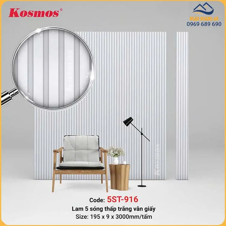 Tấm Nhựa Ốp Trần Lam 5 Sóng Màu Trắng Kosmos 5ST-916