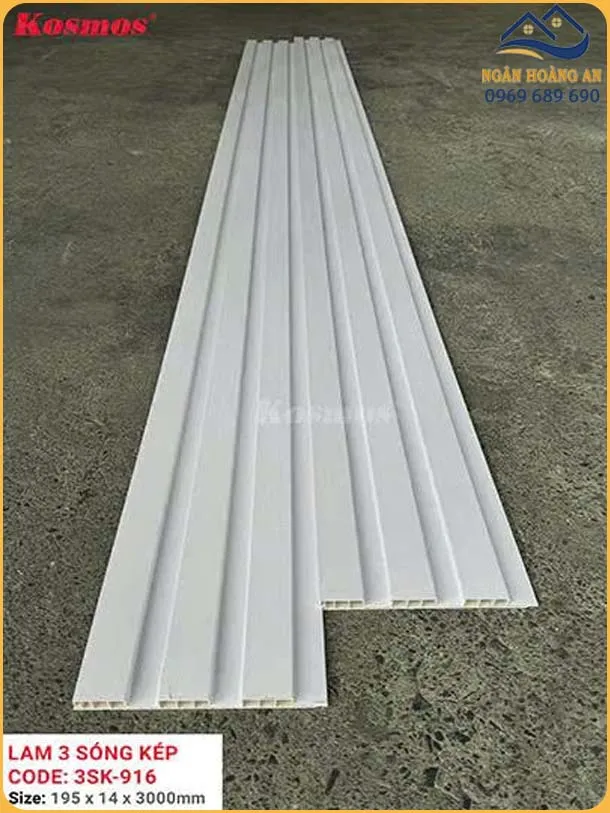 Tấm Nhựa Ốp Trần Lam 3 Sóng Chân Kép Kosmos 3SK-916