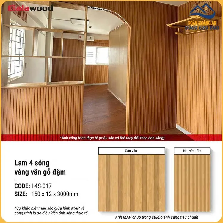 Tấm Nhựa Ốp Trần Lam Sóng Giả Gỗ Galawood L4S-017