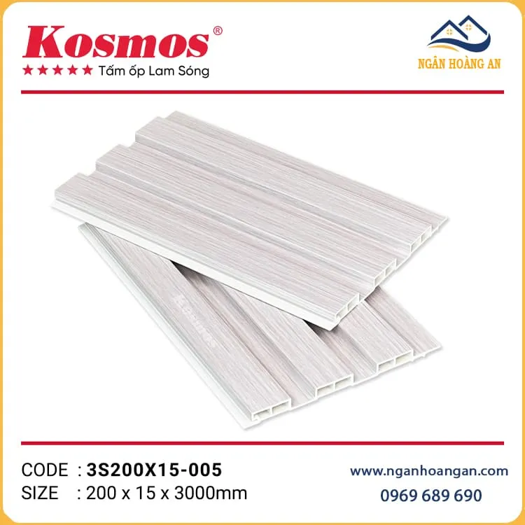 Tấm Nhựa Ốp Tường Lam Sóng Giả Gỗ Kosmos 3S200X15-005