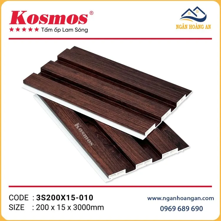 Tấm Nhựa Ốp Tường Lam Sóng Giả Gỗ Kosmos 3S200X15-010