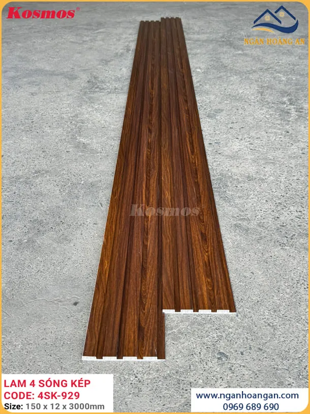 Tấm Nhựa Ốp Tường Lam 4 Sóng Kép Kosmos Giả Vân Gỗ 4SK-929