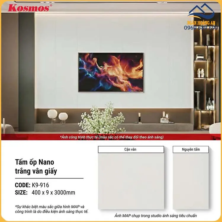 Tấm Nhựa Ốp Trần Nano Chân Kép Màu Trắng Kosmos K9-916