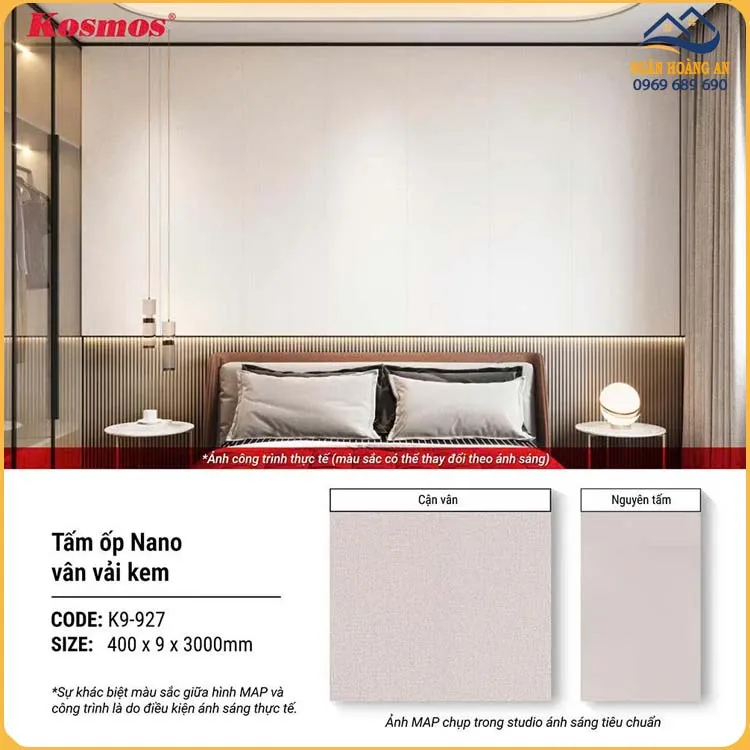 Tấm Nhựa Ốp Trần Nano Chân Kép Giả Vân Vải Kosmos K9-927