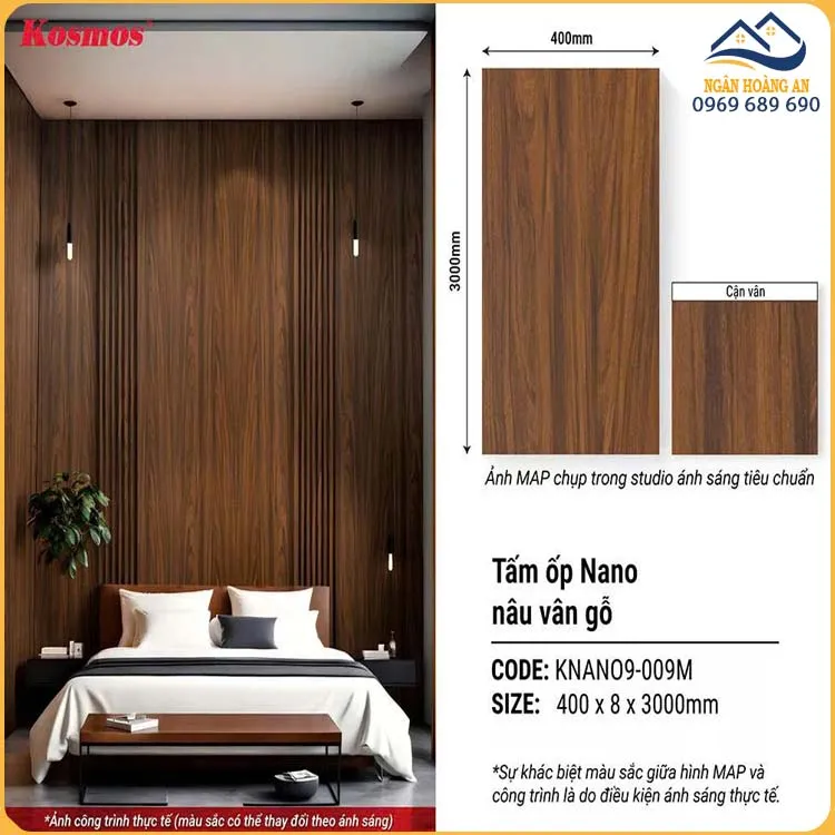 Tấm Nhựa Ốp Trần Nano Giả Gỗ  Kosmos KNANO9-009M