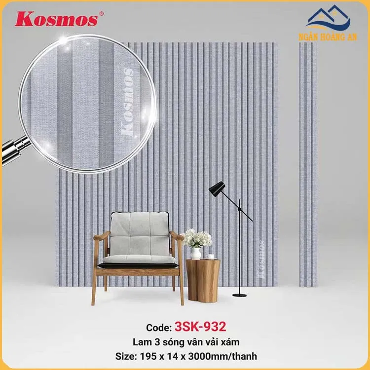 Tấm Nhựa Ốp Tường Lam 3 Sóng Vân Vải Xám Kosmos 3SK-932